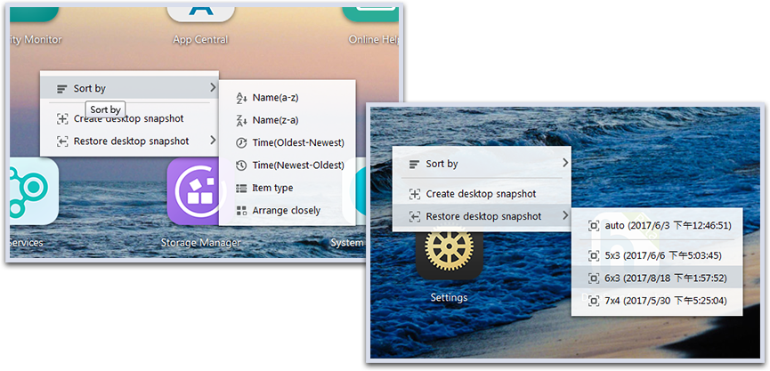Desktop Icon Sorting, Snapshots and Restoration